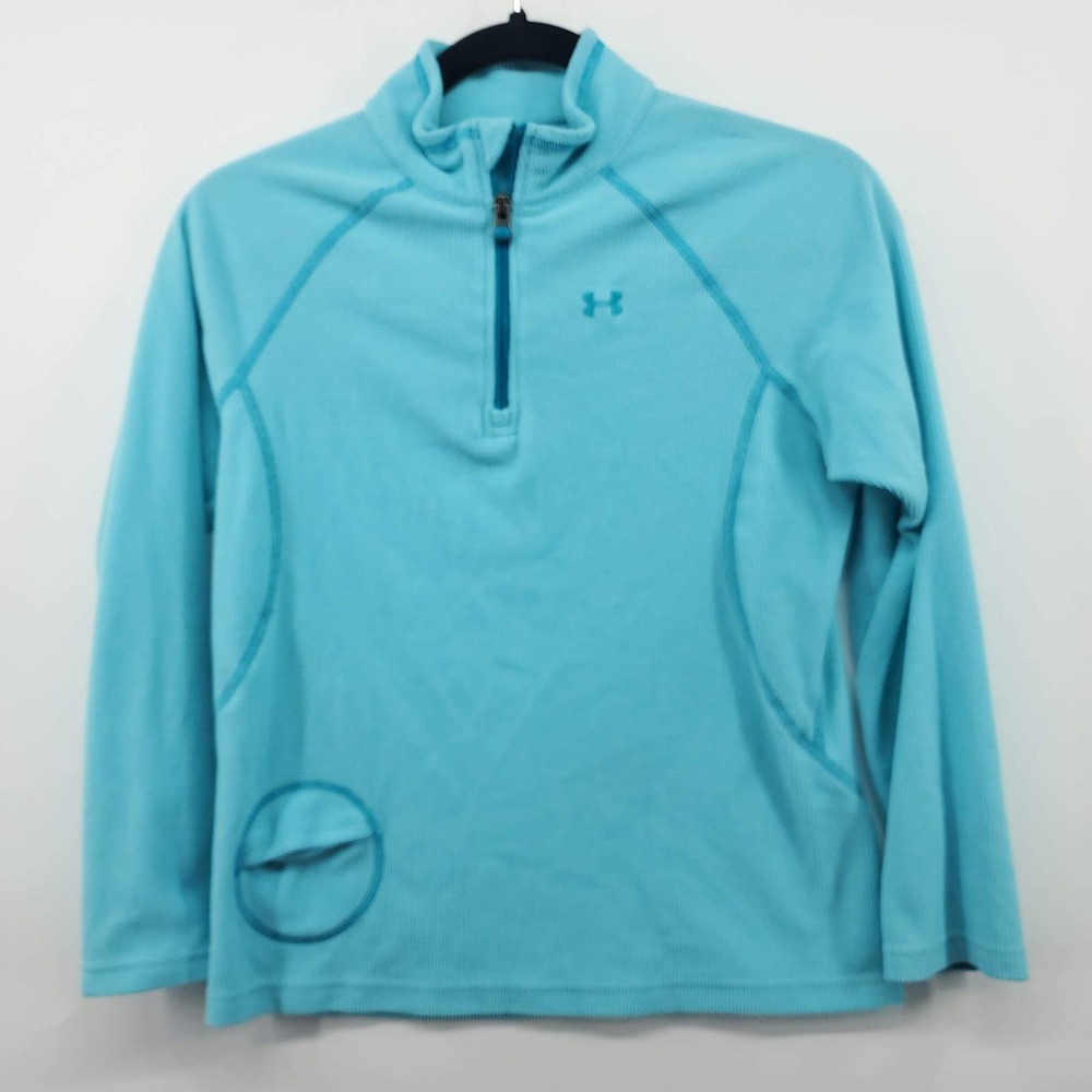 Under Armour Youth Girls Quarter Zip Waffle Knit Pullover Teal Medium